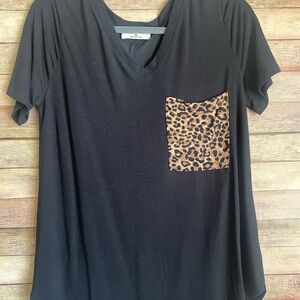 Zenana Outfitters Black Tee with Animal Print Pocket